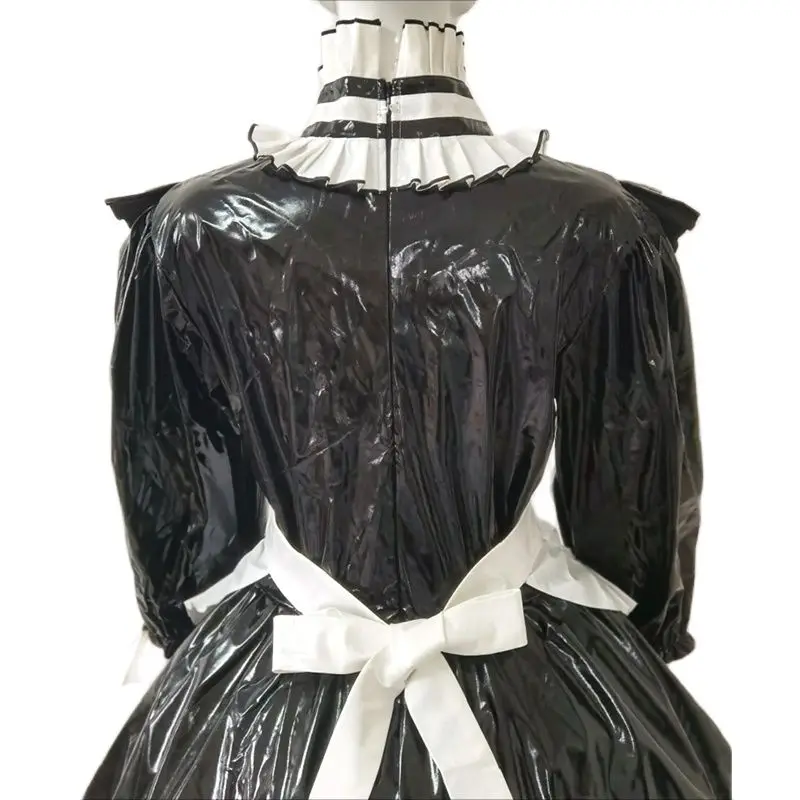 Adult Giant Baby Sexy Girl Black and White Color Matching Thin High Neck PVC Dress Sissy Japanese Maid Gothic Customization