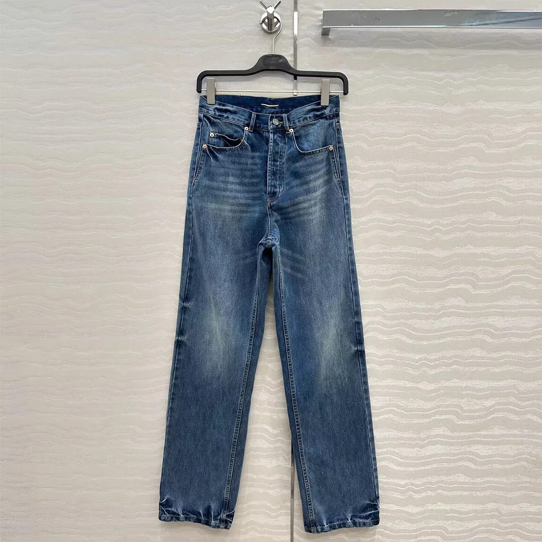 

Новинка 2023 года, осенние потертые джинсы, женские универсальные однобортные джинсы с высокой талией, облегающие уличные прямые длинные брюки