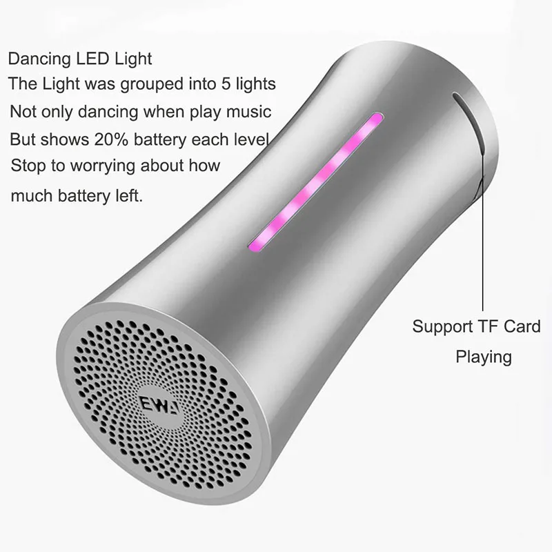 Ewa A115 Bluetooth 5.0 Speaker Draagbare Draadloze Speaker (Tws) Bas Dual Draadloze Stereo Travel Speaker Zilver