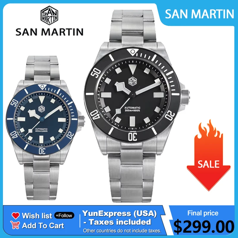 San Martin SN0121TE Titanium Diving Watch ST2130 Automatic Movement Watches Grade5 Titanium 120 Click Waterproof 300m Wristwatch