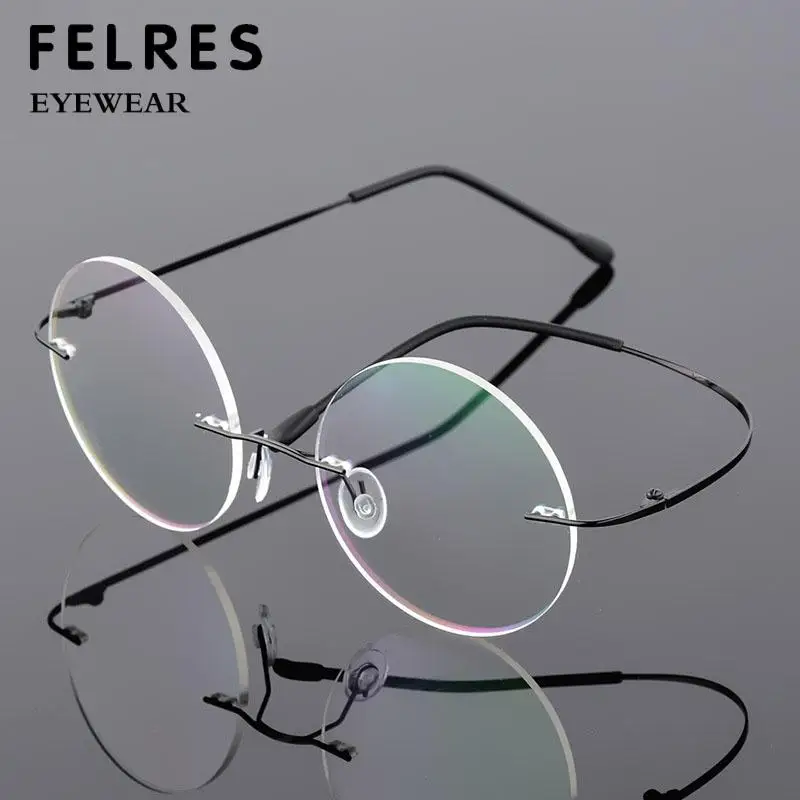 

Designer Rimless Titanium Alloy Reading Glasses Men Women Round Memory Metal Finished Prescription Presbyopic Eyewear +1.0 1.5