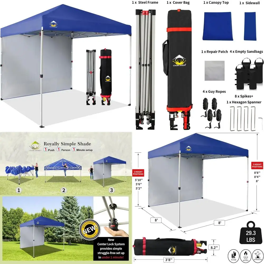 

8x8 Instant Pop Up Canopy with One Side Wall for Outdoor Sun Shade, Ideal for Events, Parties, Camping, and Beach Use