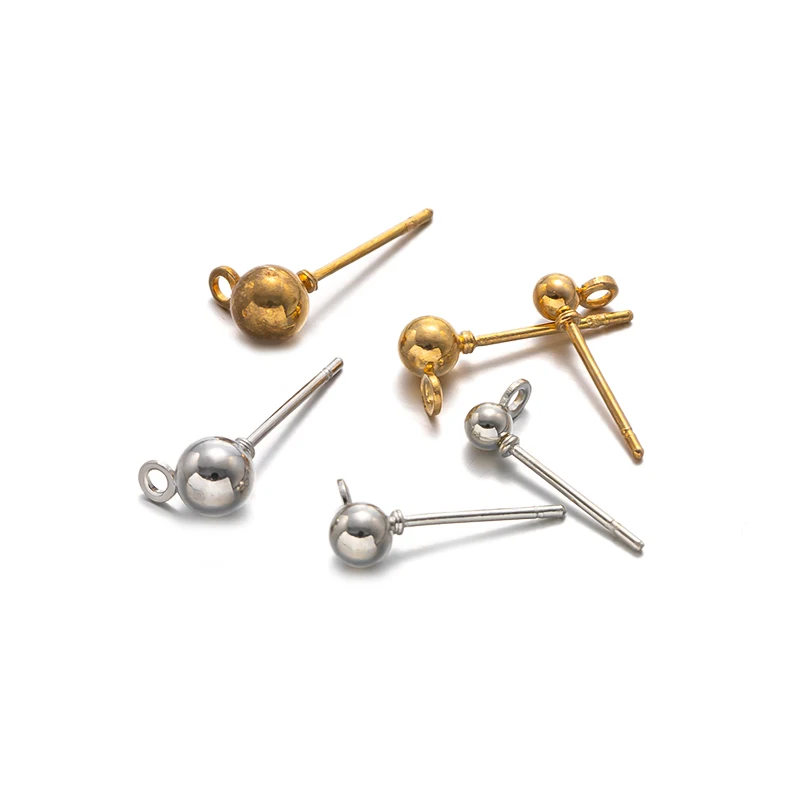 50pcs Eearrings Pin with Hole 3 4 5mm Ball Earring Stud Ear Post Nails Ear Jewelry Findings for DIY Stud Earrings