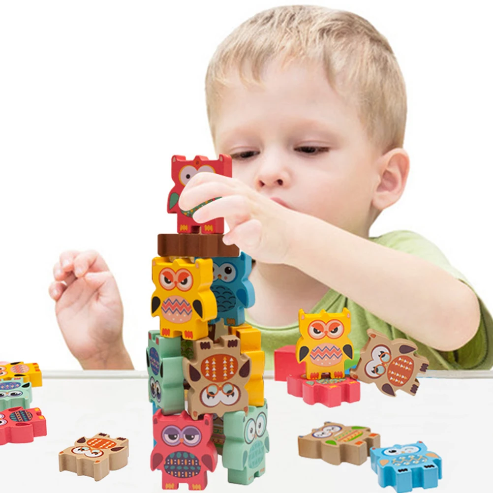 

12 Pcs Desktop Owl Balance Wood Stacking Games Toy Building Blocks Safe Kids Accessories Educational Fun Creativity