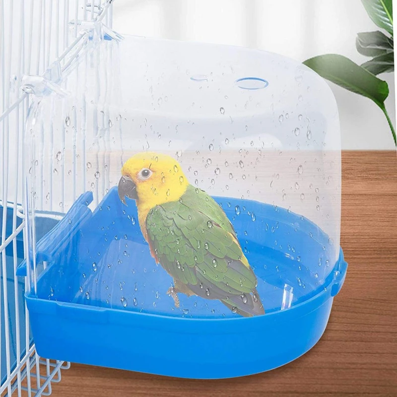 Pet Bird Bath Box Parrot Bathing Tub Cage Accessories Bird Bathtub Clean Transparent Bird Bath Cage Convenient Bath Bathroom