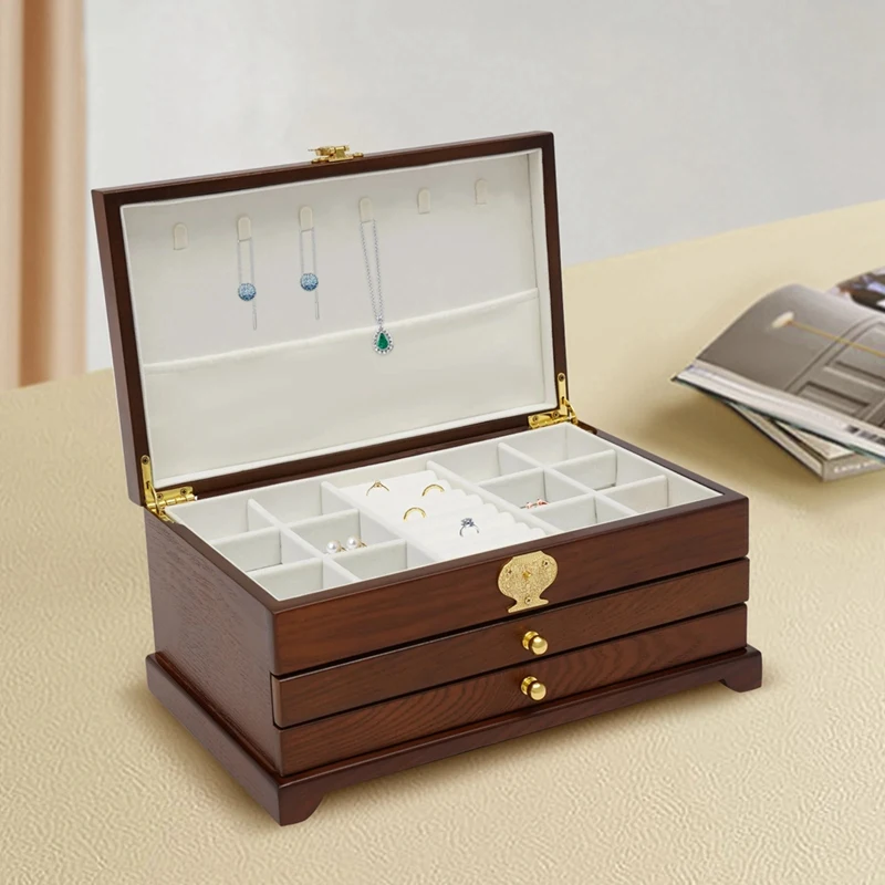 Caixa vintage para quarto, Organizador de joias escuras, Colar e pulseira gaveta