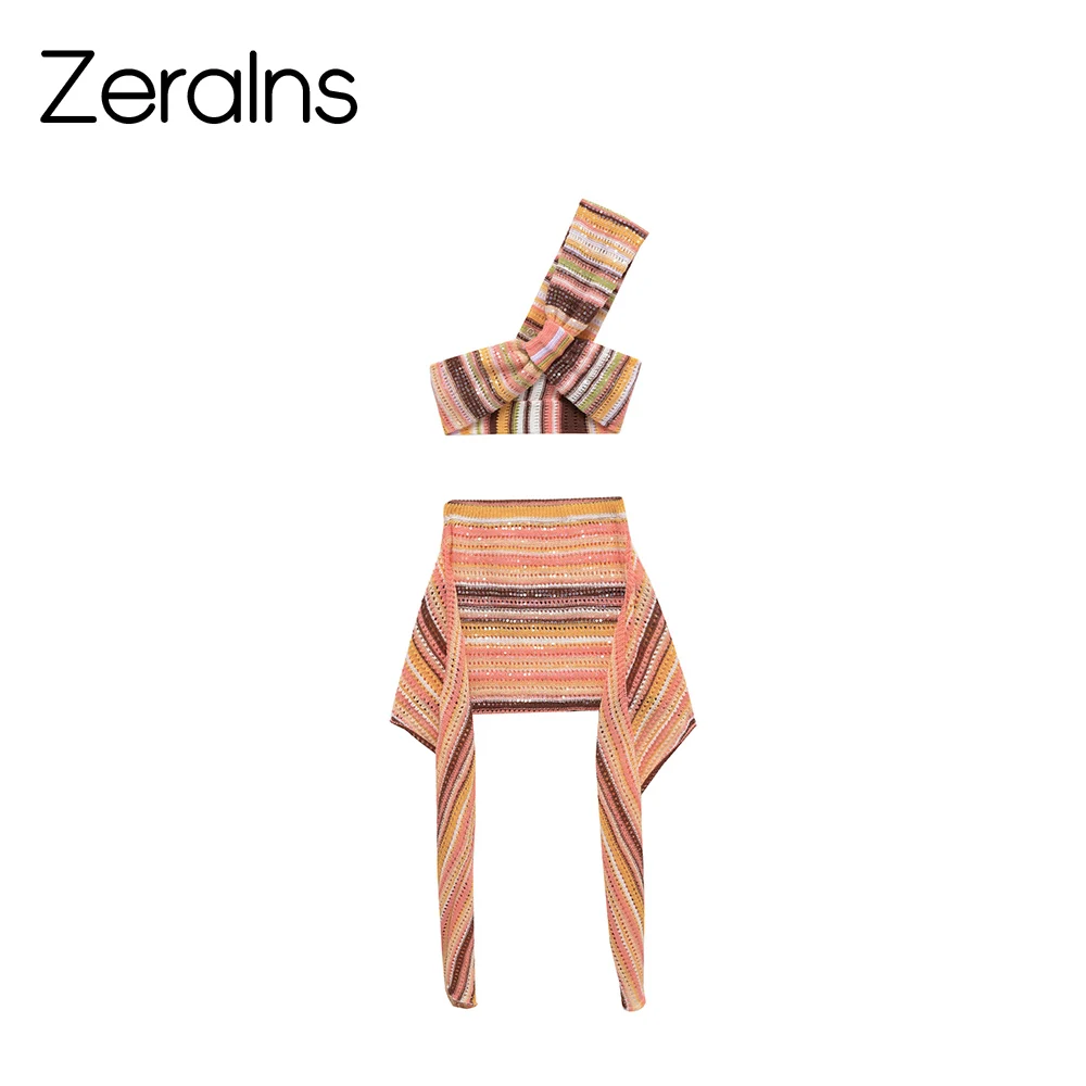 

ZERAINS осенняя новая женская одежда в европейском и американском стиле, дизайн с блестками, жилет в полоску, украшение с блестками, комплект трикотажной юбки