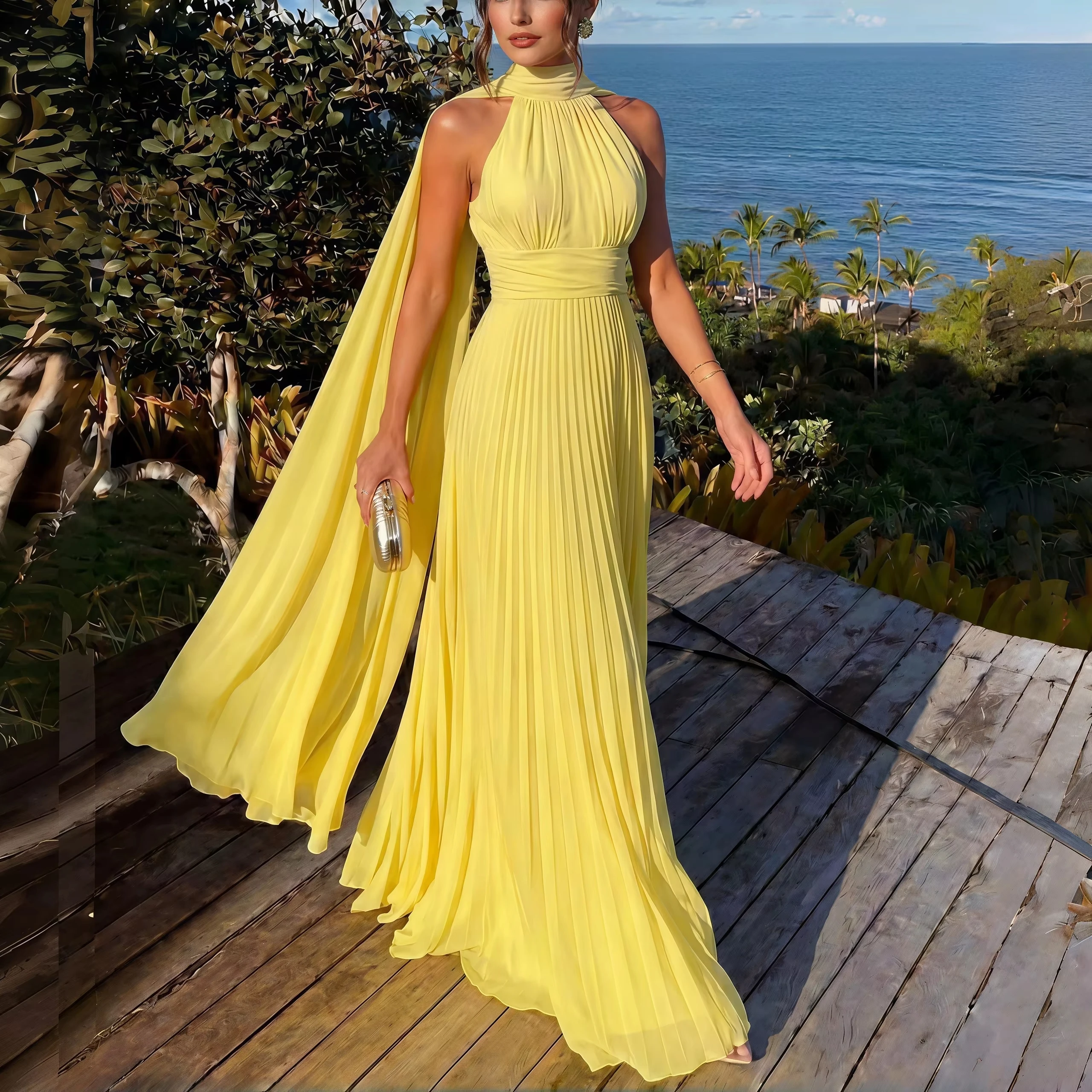 Chiffon High Neck Halter Cape - Wedding Dress ulasan dan harga