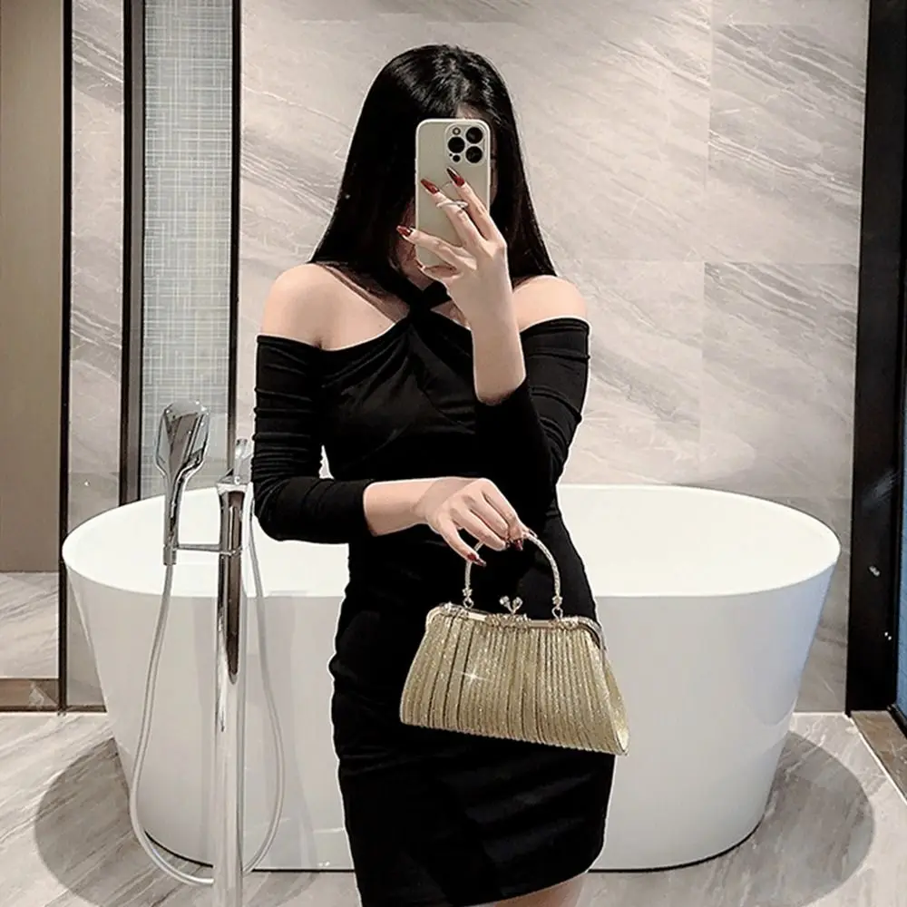 

Elegant Gold Sequin Bowknot Evening Bag Chain Banquet Clutch Handbags for Women Female