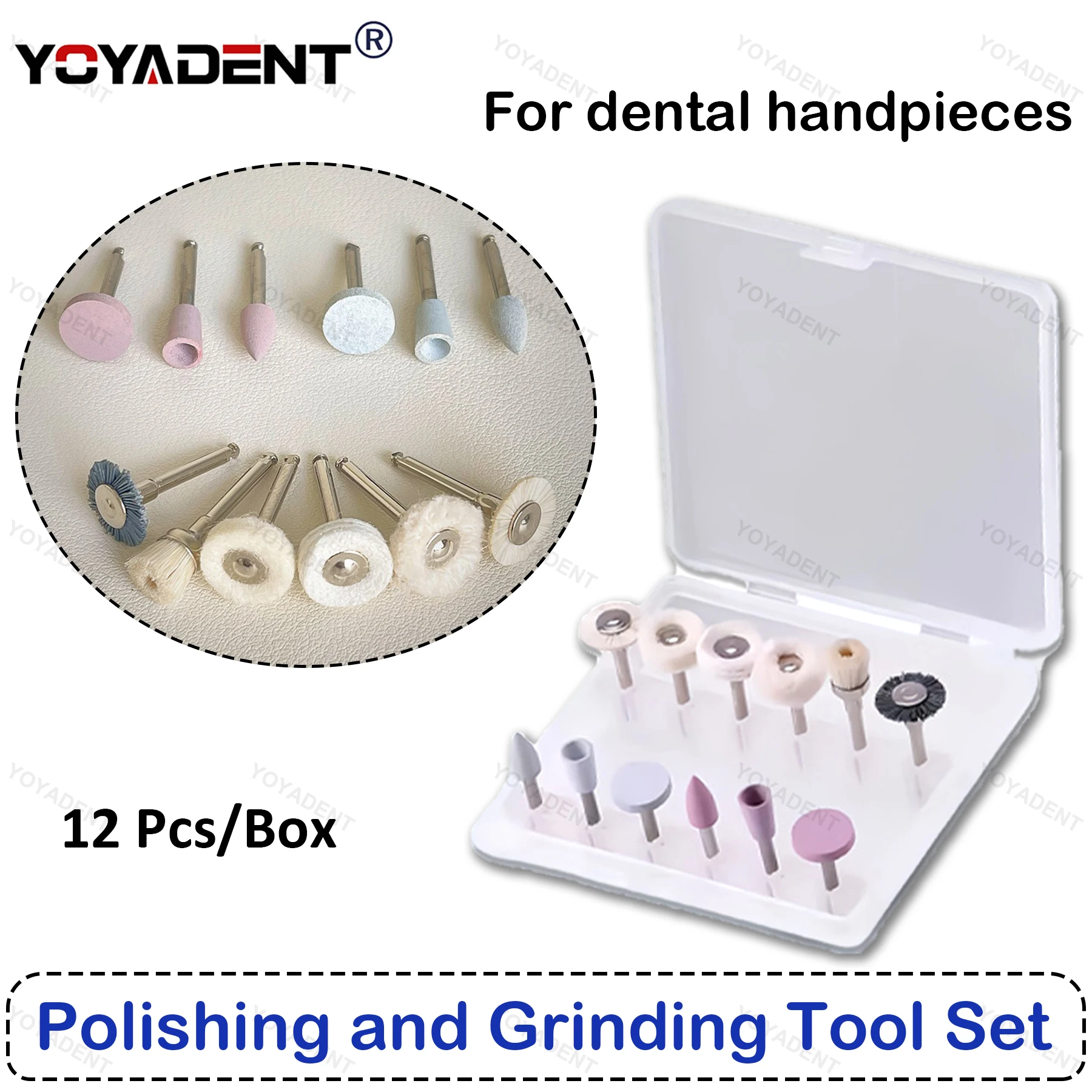 Dental Polishing Set Mixed Brush Head Polishing Grinding Head For Low Speed Handpiece Fit Resin Ceramic Etc Burnishing 12Pcs/Box