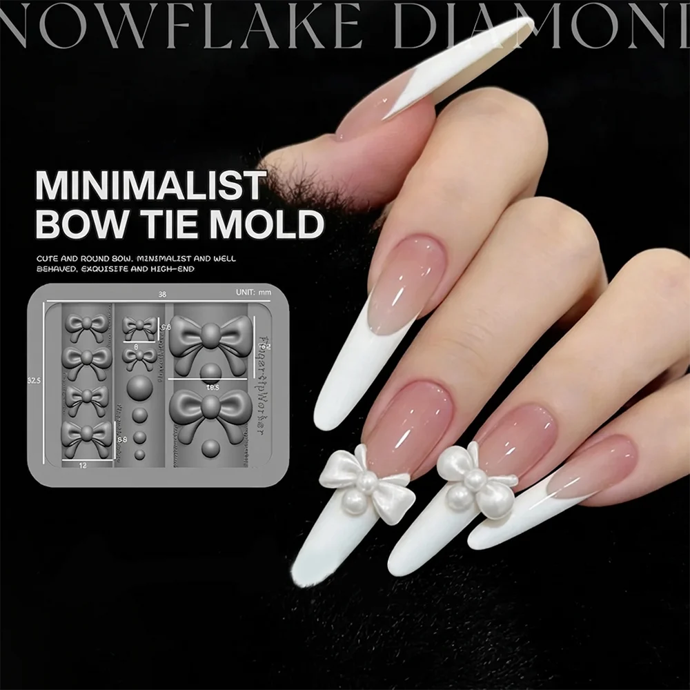 1Pcs 3D Pearl Bow Nail Silicone Mold, Elegant Bowknot Multi-size Cute Bowknot Resin Mould For DIY Manicure Nail Decoration Tools