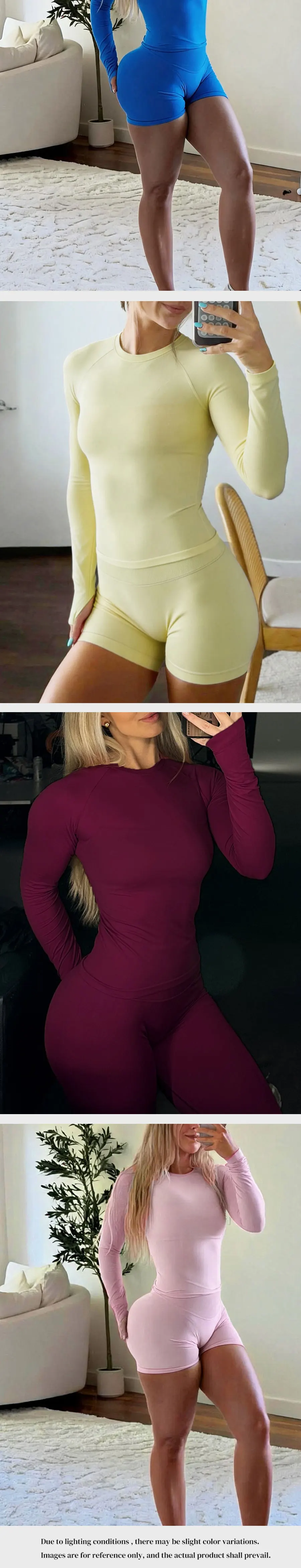 Großhandel Ohne Logo Impactive Langarm-Oberteil Gym-Set Rundhals-Yoga-T-Shirt & Nahtlose Shorts Fitness-Anzüge Radsport- und Gym-Bekleidung – Detail 4