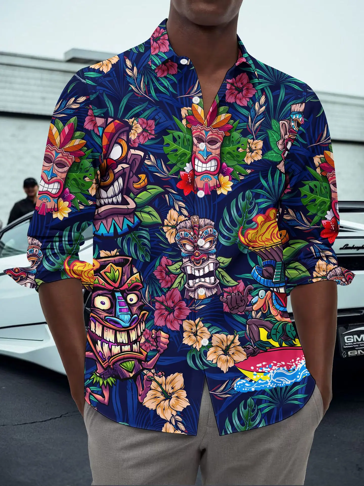 

Fashion Palm Leaf Totem Mask 3D Printed Hawaii Beach Casual Party Men's Long Sleeve Shirt Large Designer Shirt Official Website