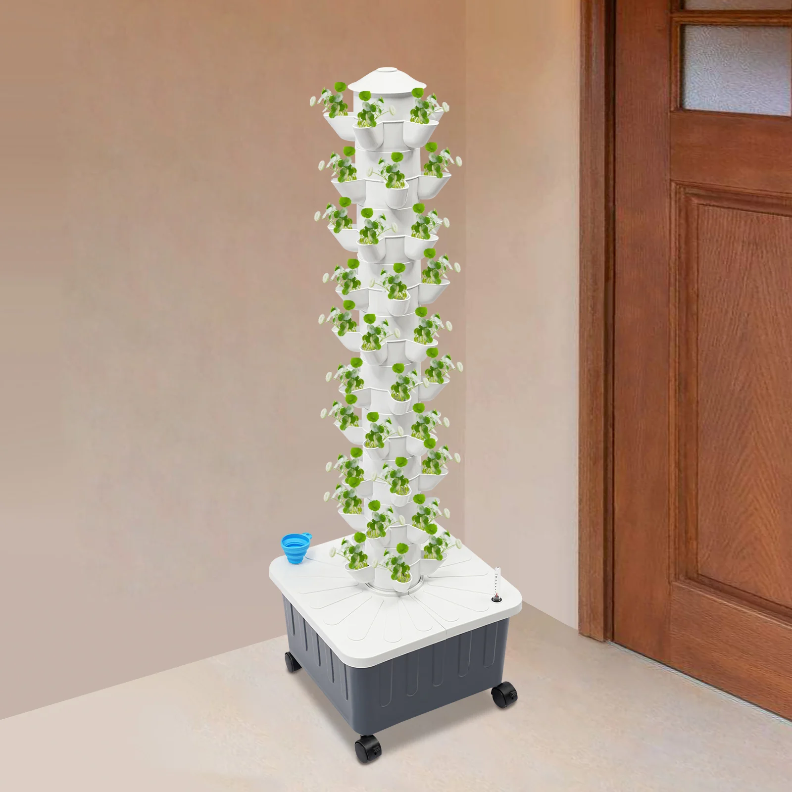 10-Tier Vertical Hydroponic Growing Tower, 50 Planting Slots Soilless Garden Kit, 20L Water Tank With Circulation Pump & Lockable Casters, US Plug Indoor Outdoor Planter For Vegetables Strawberry Herbs Flowers