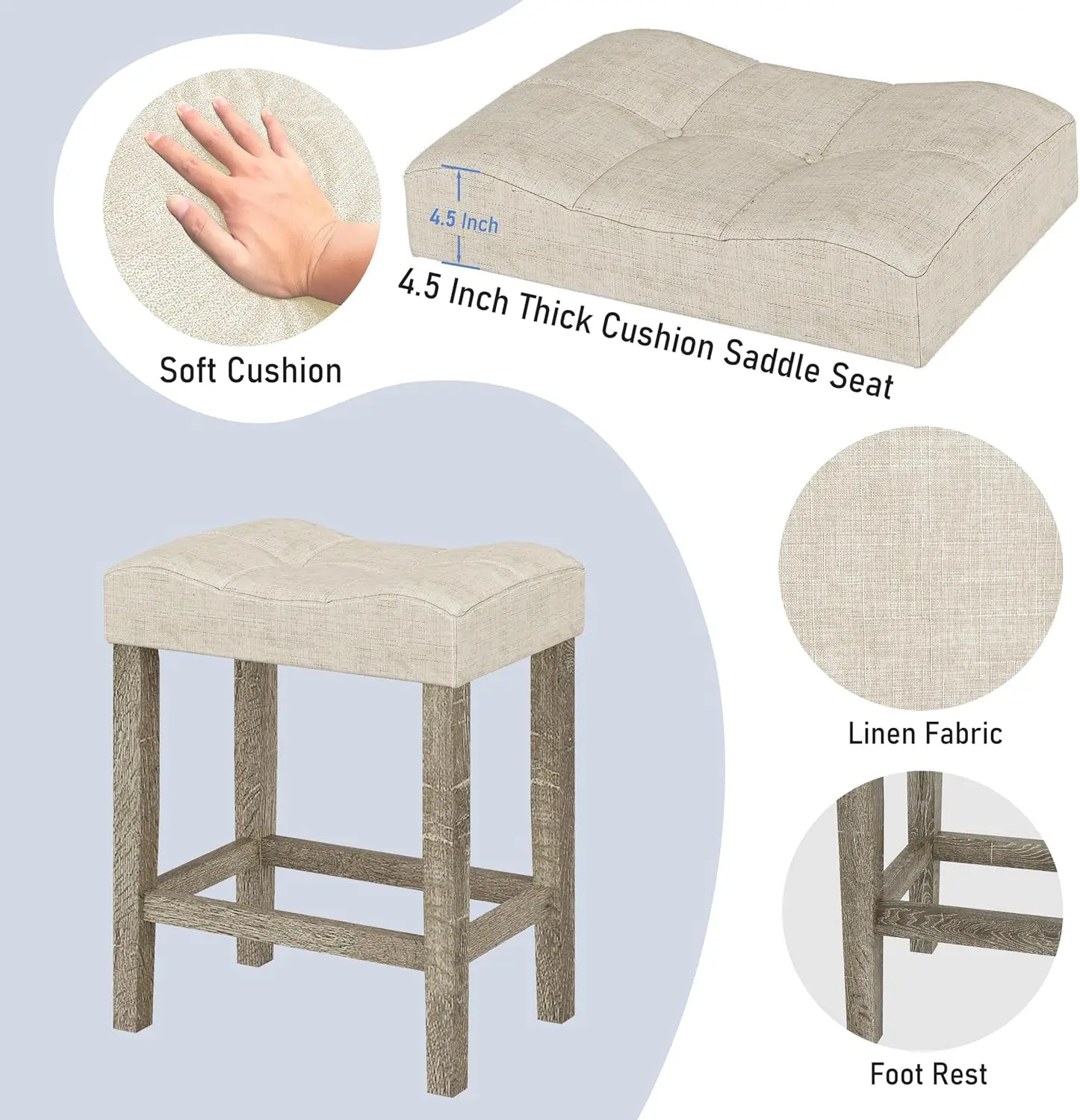 [Limited Time Offer!]3-Piece Counter Height Bar Table Set with Socket and 2 Fabric Padded Bar Stools, Tall Kitchen Breakfast Din