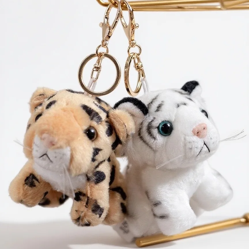 Mini animales del bosque de 10cm, juguete colgante de peluche, muñeco de tigre León, llavero, bolso para niños, mochila, billetera, decoración colgante