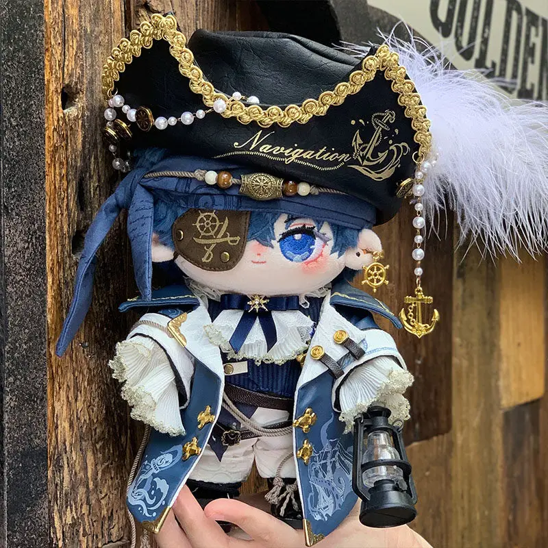 20cm Doll Clothes Captain Pirate Western Gorgeous Shirt Pants Vest Eye Mask Belt  Ear clip Coat Hat Clothing  Suit Anime Game T