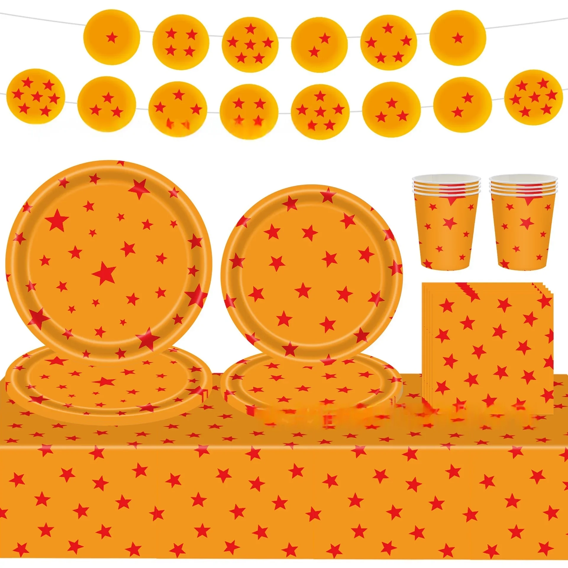 Orange Stern Party Geschirr Set Urlaub Einweg Pappteller Tischdecke Banner Baby Taufe Geburtstag Party Dekoration Lieferungen