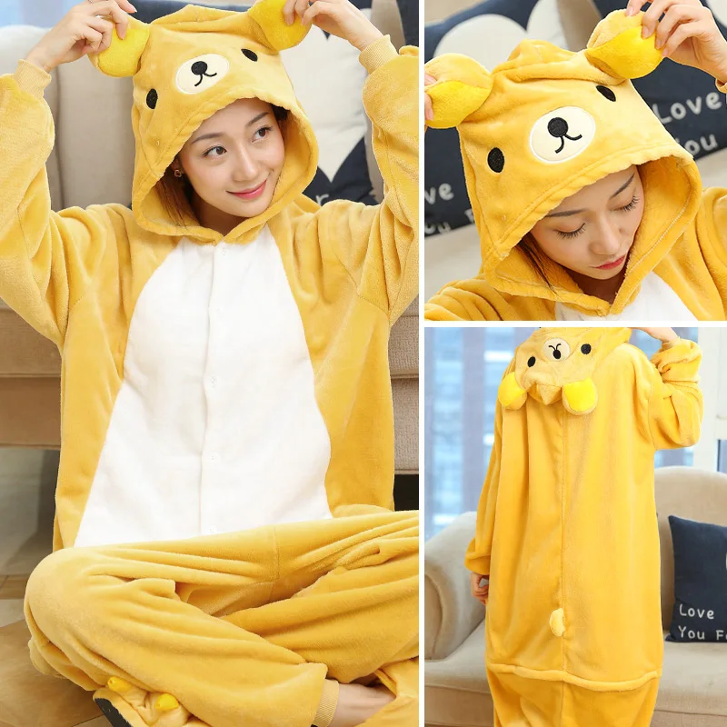 Animal Bear Onesies Kigurumi Unicorn Pajamas Set Women Winter Overall Flannel Cartoon Cosplay Sleepwear Jumpsuit Homewear Pijama