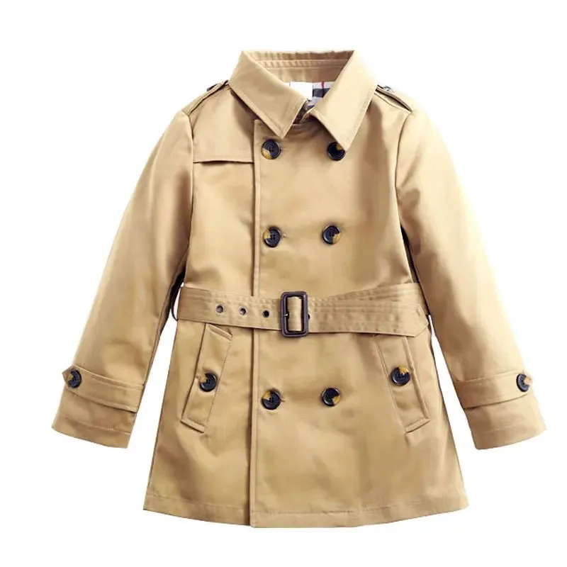2026 Autumn/Winter Boys Trench Coat Children Jacket Thickened Handsome Top Mid Length Double Breasted Cardigan Girls Windbreaker