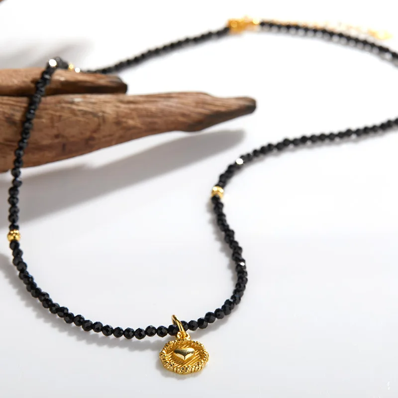 

Оригинальный дизайн, ретро китайский стиль, натуральный черный шпинель, ожерелье с драгоценными камнями для женщин, ожерелье из стерлингового серебра 925 пробы, ошейник ручной работы из бисера