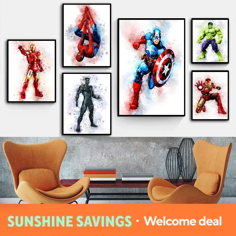 Nuevos Pósters de Películas de Marvel con Graffiti, Arte de Pared en Acuarela, Spider-Man, Iron Man, Capitán América, Hulk, Black Panther, Decoración con Diamantes