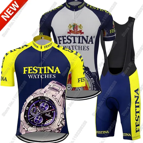 Imagen 1 del producto Jersey de ciclismo Retro, conjunto de relojes españoles 2025, ropa Vintage para hombre, camisa de verano para bicicleta de carretera, traje, pantalones cortos con pechera para bicicleta MTB
