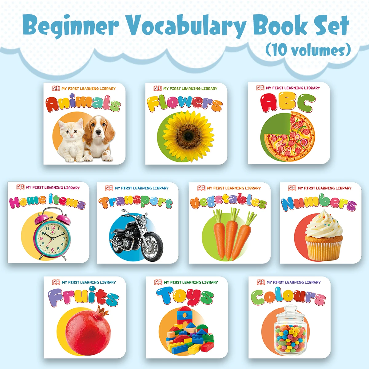 Toddler Early Learning Word Activity Book, 10 Themes Including Animals, Numbers, Fruits & Toys, Flashcard Style Vocabulary Book