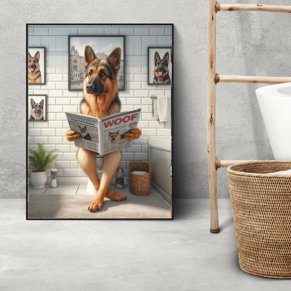 トイレの装飾,ジャーマンシェパード,面白い犬,気まぐれな犬,動物の写真,トイレの装飾のための芸術的な壁のプリント