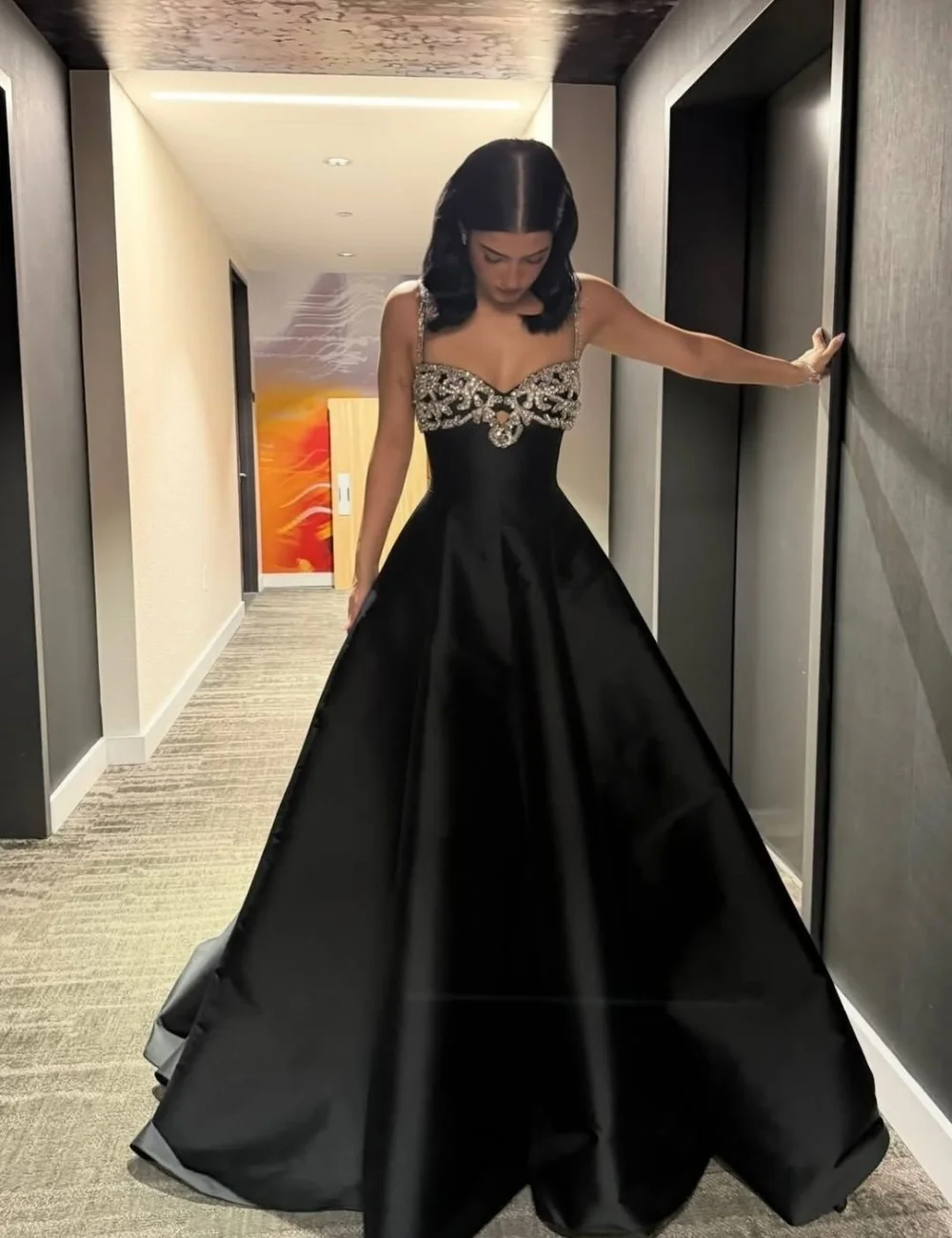 

Customized Fashion Sparkle Rhinestone Pleat Ruched A-line Sweetheart Long Dresses Evening Dresses Sizes Available High Quality