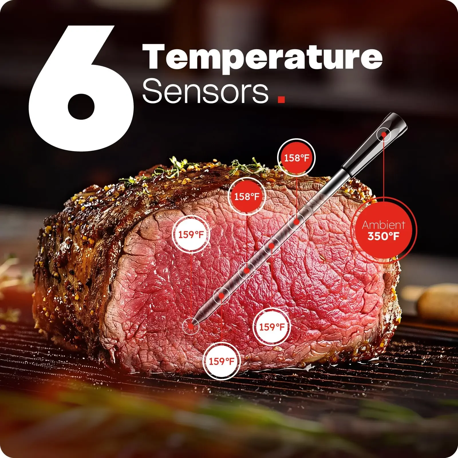 Termômetro de carne sem fio com bluetooth, termômetro inteligente para churrasqueira, termômetro digital de cozinha com sonda para forno fumante e cozinha