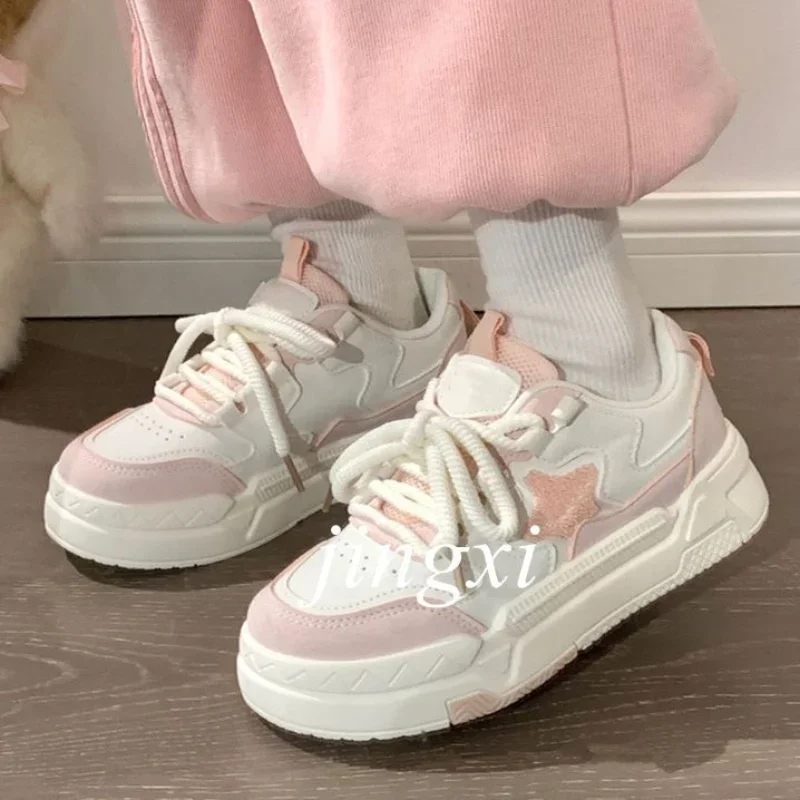 Pink White Sports Shoes Woman Spring Summer 2023 Platform Sneakers Vintage Casual Vulcanize Kawaii Tennis Female Flats