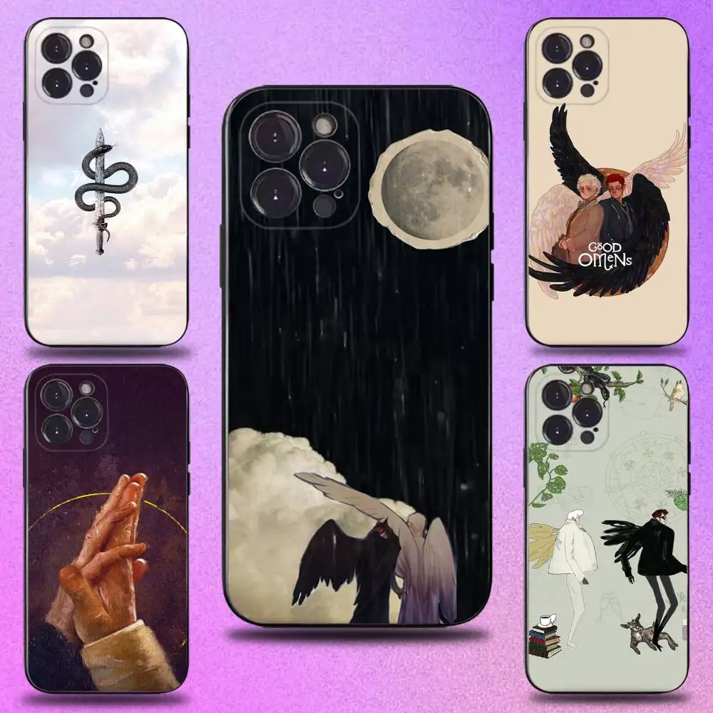 

TV Good O-Omens Phone Case For iPhone 16,15,14,13,12,11 Plus,Pro Max,XS,X,XR,SE,Mini,8,7,Soft Silicone Black Cover