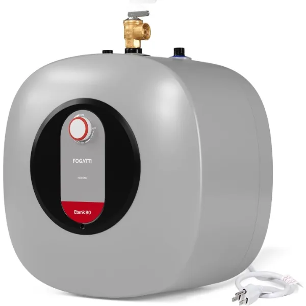 FOGATTI Electric Tank Water Heater, 8.0 Gallon Point of Use Instant Hot Water Heater 120V 1440W, Wall or Floor Mounted