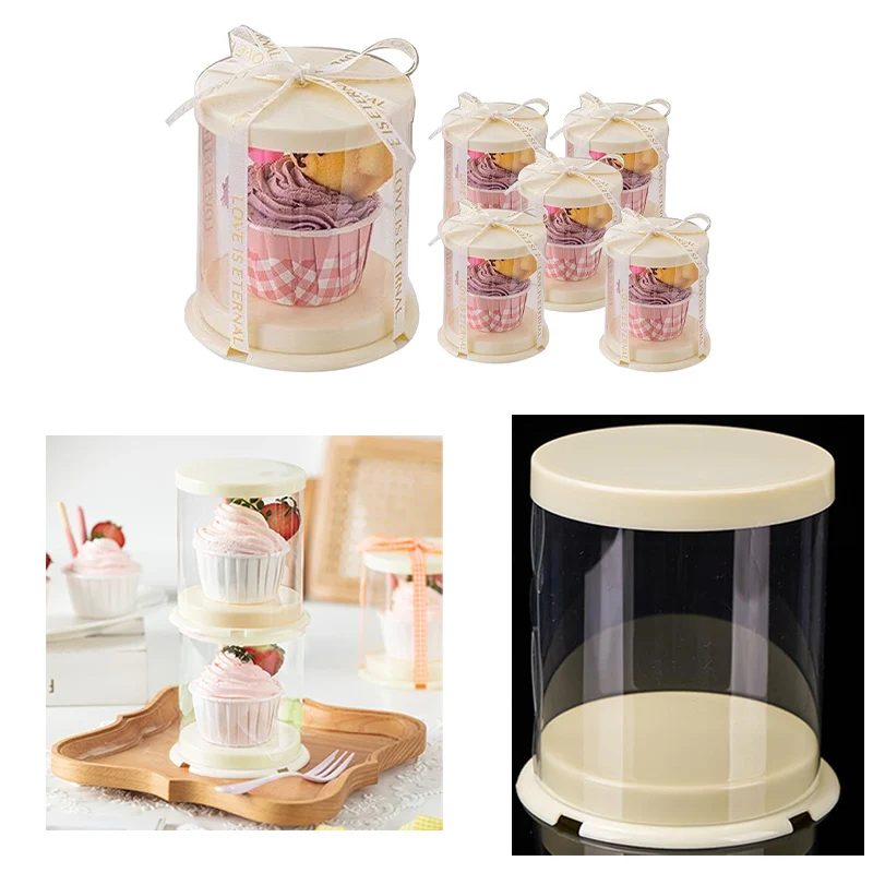 10Pcs Round Clear Cake Box for 2 inch Transparent Bakery Package Gift Boxes Cupcake Cookies Boxes with Lid for Carry Tall Layer