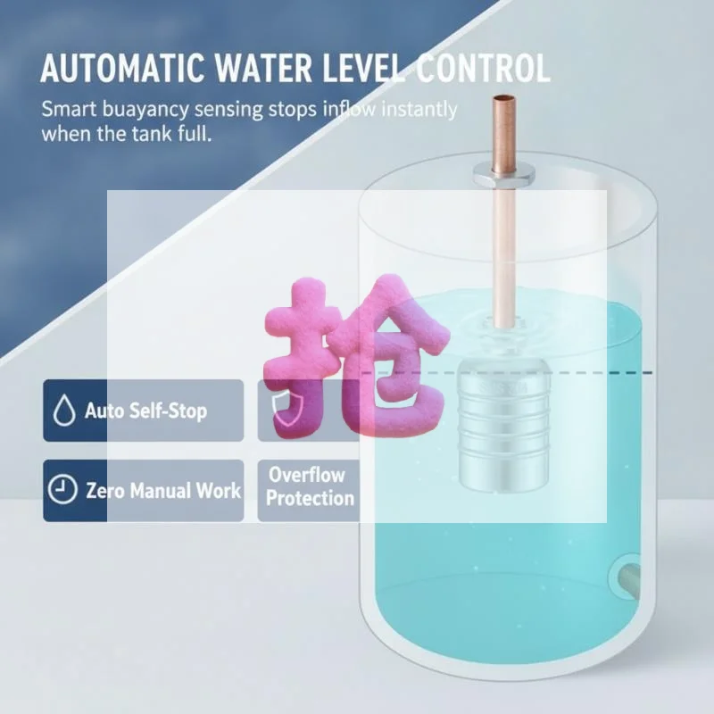 Automatic Water Level Control Float Valve (1/2 Inch); Made Of 304 Stainless Steel. Features Automatic Shut-off When The Water