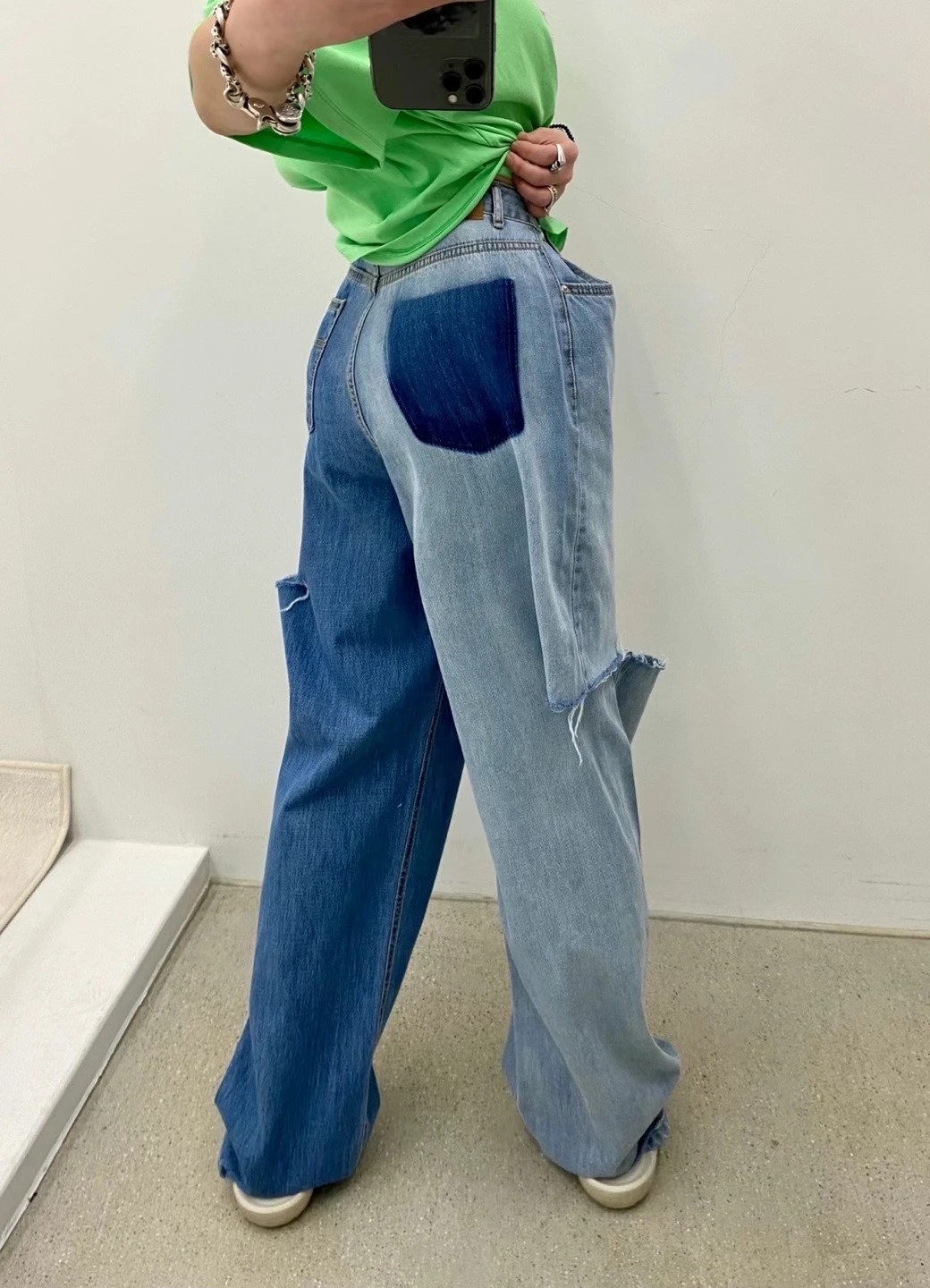 

Женские джинсовые джинсы с высокой талией и синим цветовым дизайном, свободные прямые длинные брюки