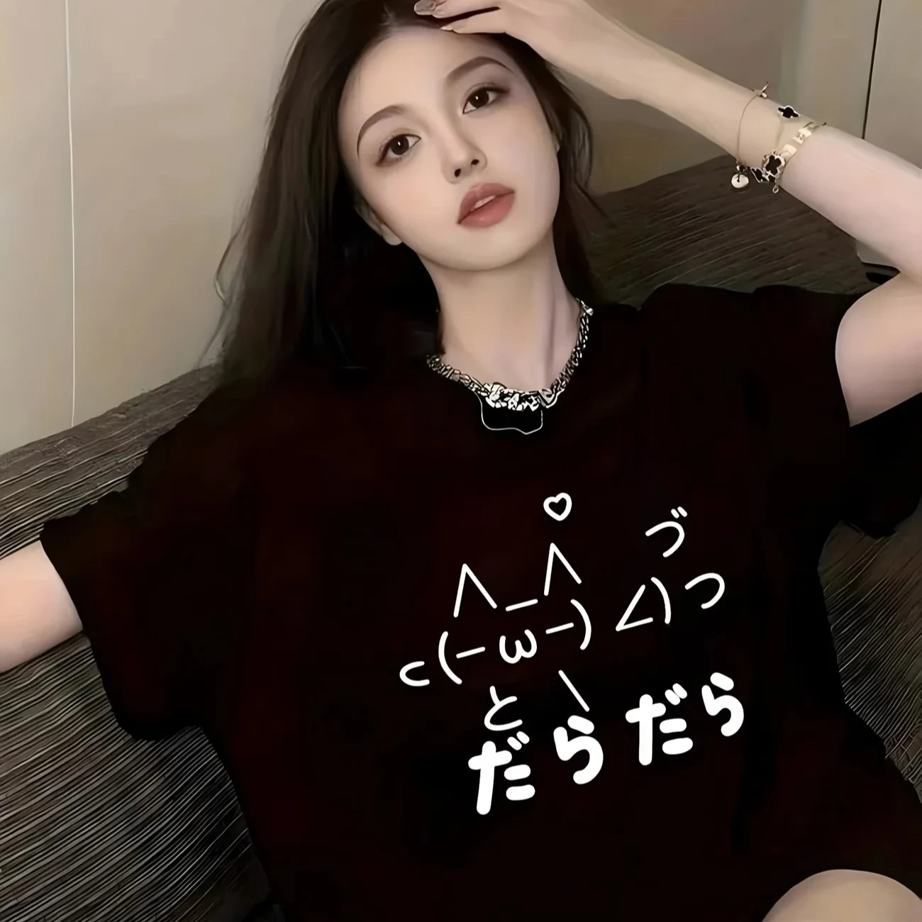 Lustiges Lazy Daradara T-Shirt mit japanischem Text, süßes Kaomoji-bedrucktes weißes T-Shirt, Unisex, lässig, Sommer, kurzärmelig, Streetwear-Tops – Detail 5