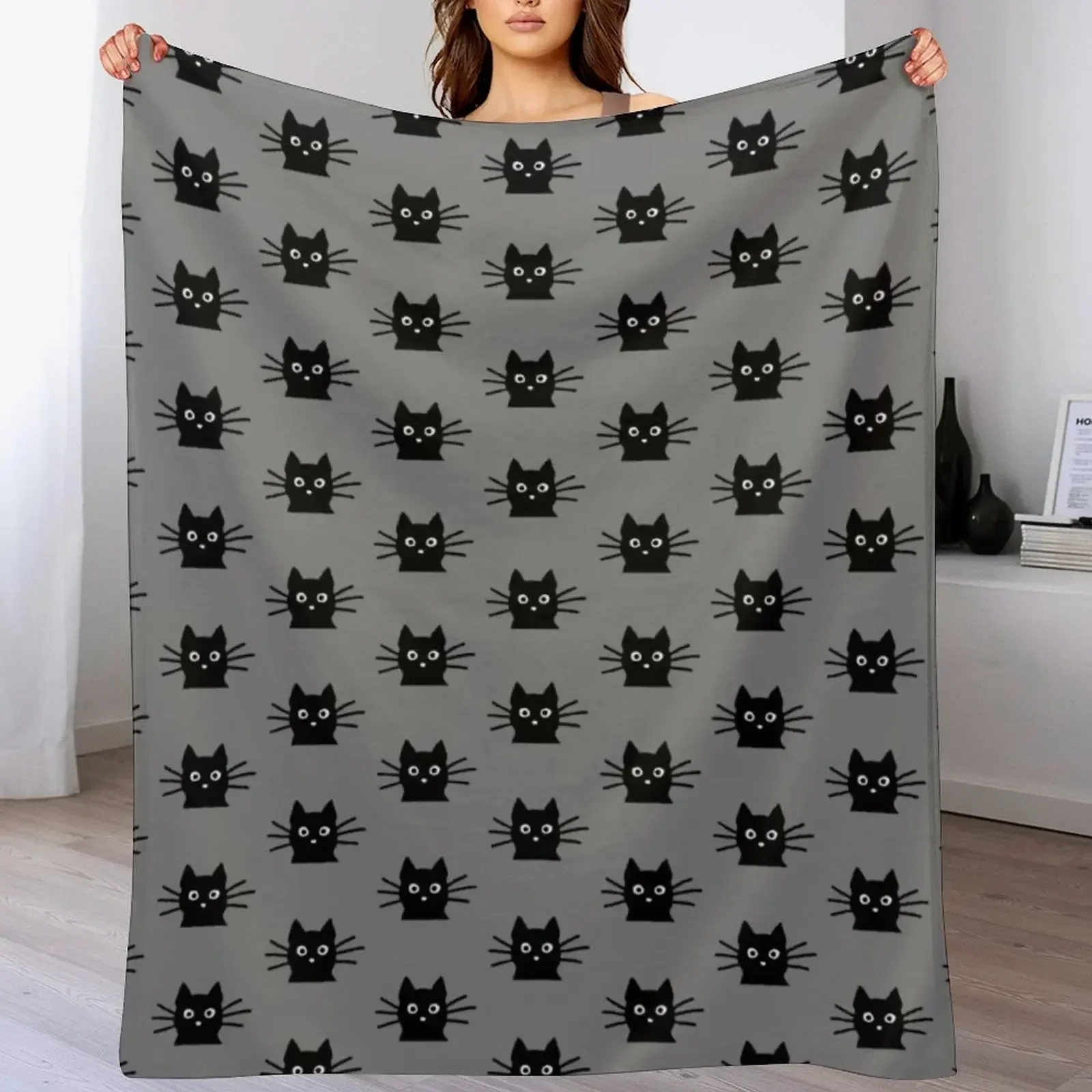 

Black Cat Face Throw Blanket Warm Accent Blanket for Living Room Decoration