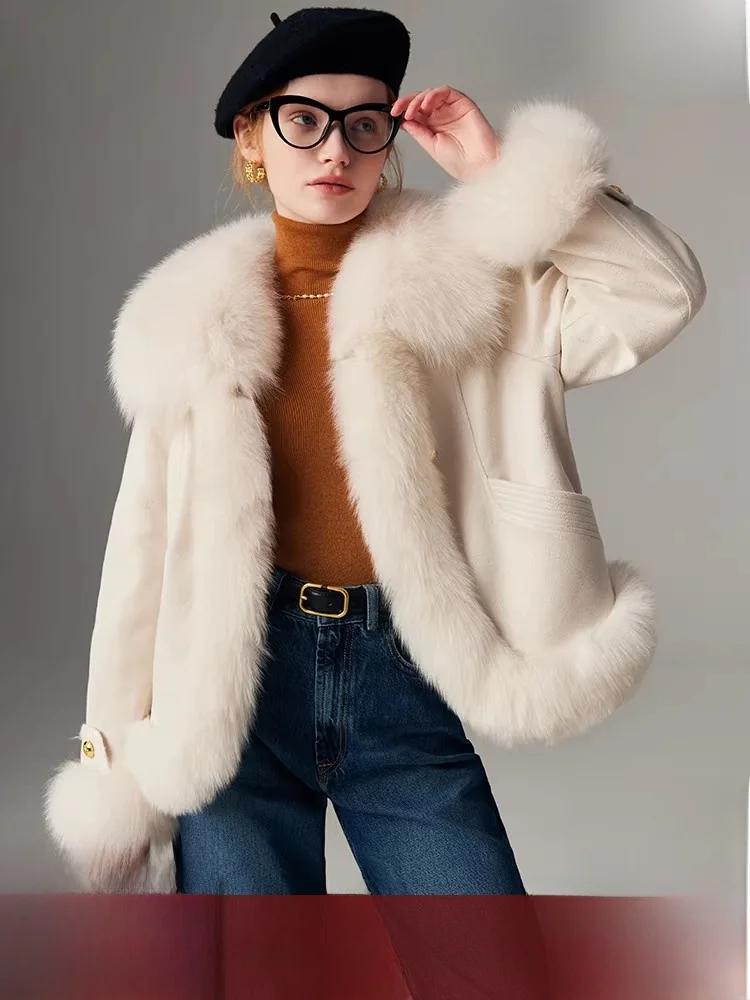 

Новая женская куртка из кожи и меха с гусиным пухом 2025 года, корейский стиль, большие размеры