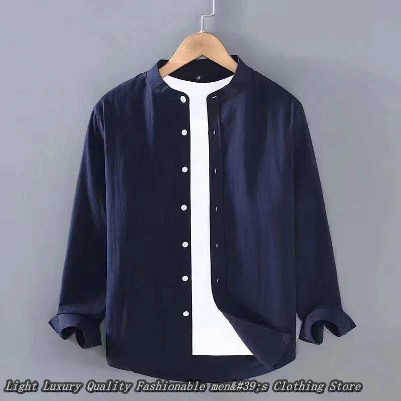 10 -color men\'s shirt linen solid color shirt casual top outdoor shopping clothing oversized size 6xl comfortable fabric