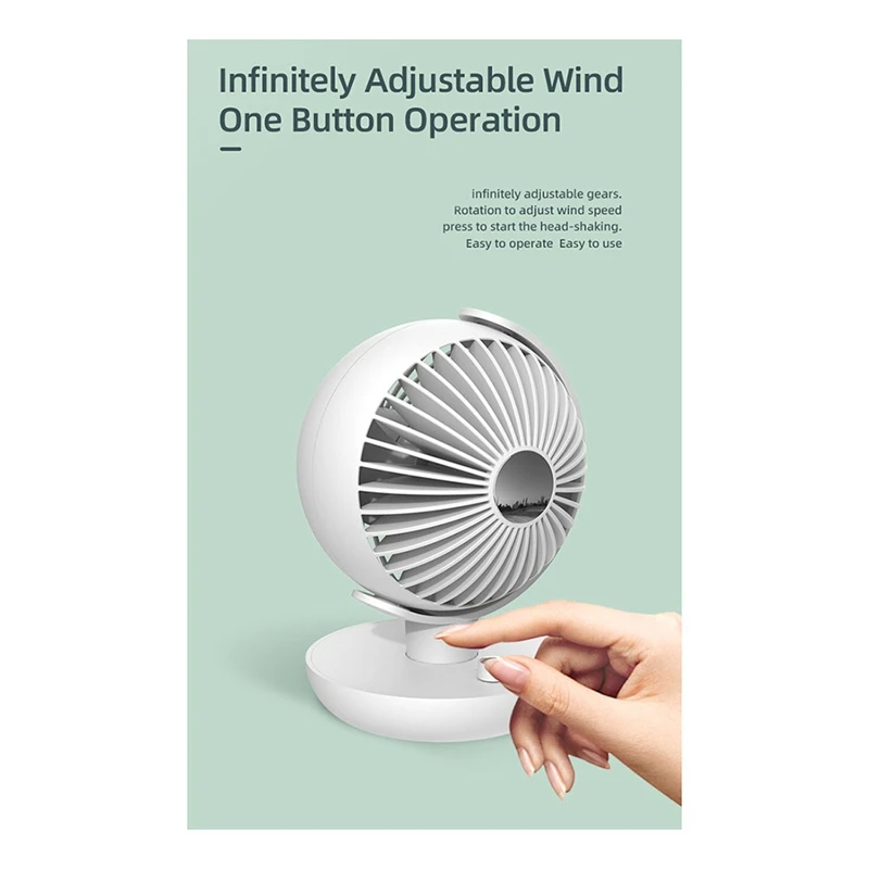 Ventilador giratório do Desktop do escritório, Ventilador de ar circulante do globo mudo, recarregável, portátil, 360 °