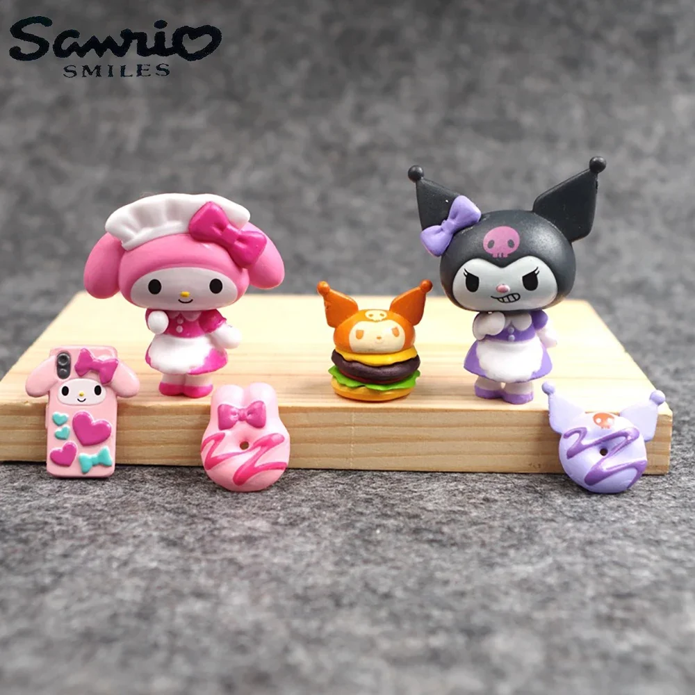 Kawaii Diy Sanrio Anime 5Cm Figure Melody Kuromi Doll Cake Biscuit Burger Decoration Christmas Phone Patch Gifts For Childrens