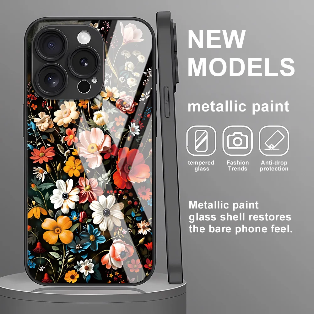 Gehärtetes Glas Blumen Handyhülle für Samsung S24 Ultra S25 S23 5G S21 FE S25 Plus S22 S20 FE A53 A52 A51 Stoßfeste Schutzhülle