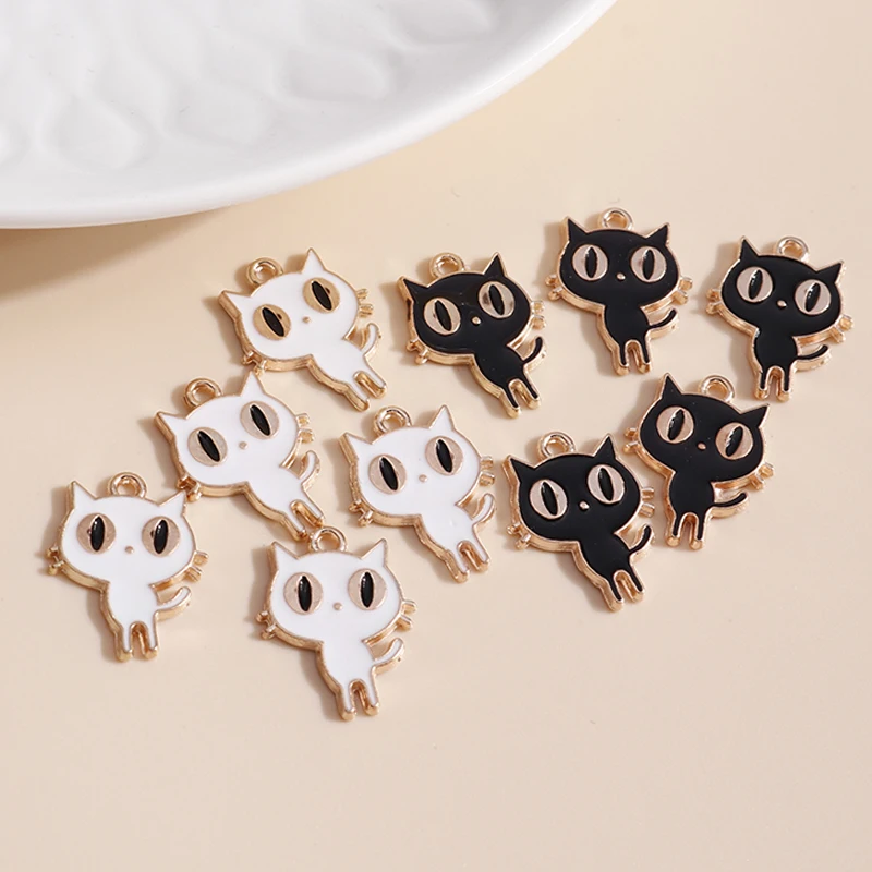 10pcs 13*17mm DIY Enamel Mini Cat Charms for Necklaces Pendants Earrings Cute Animal Charms Handmade Jewelry Making Accessories