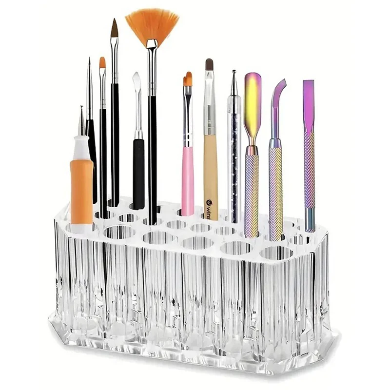Organizador de pincéis de unhas acrílicos com 26 buracos, kit de arte em unhas, ferramentas de armazenamento, maquiagem, cosméticos, caneta, expositor, suporte, prateleira