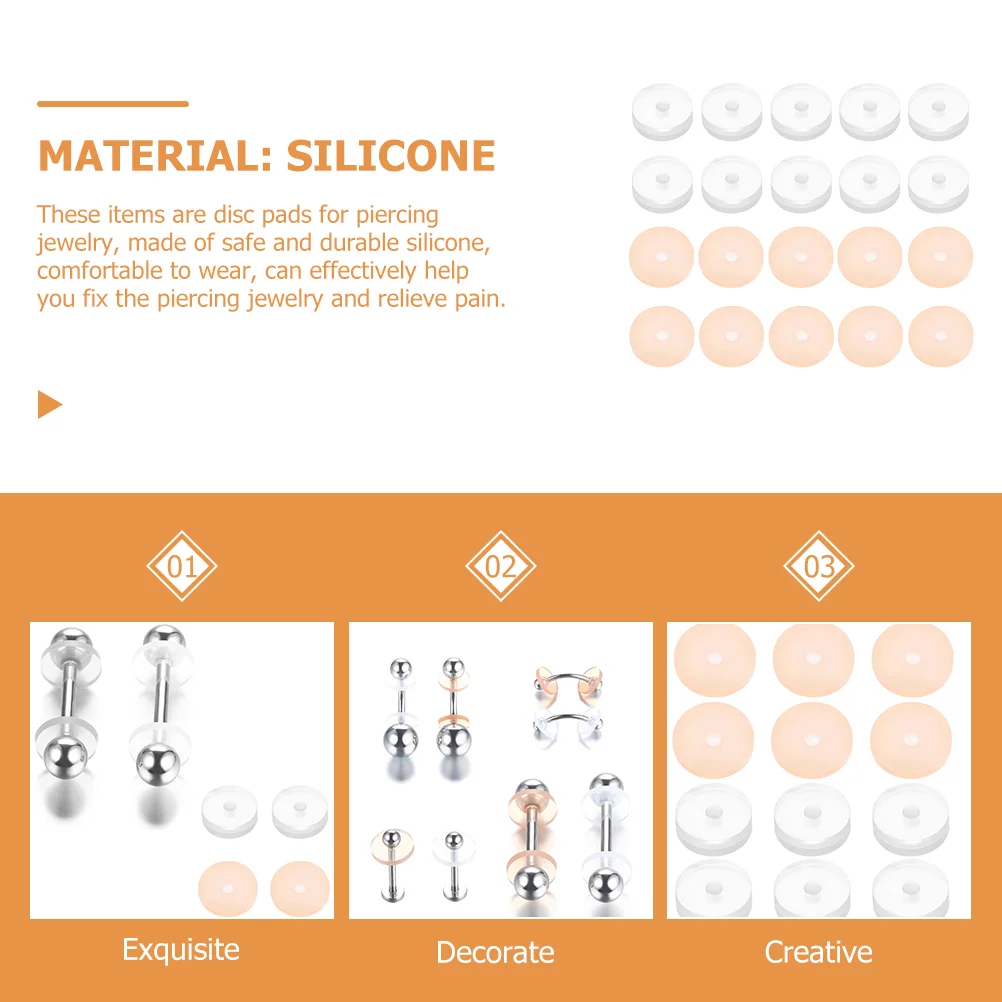 Coussinets de boucle d'oreille en silicone, joint invisible, bijoux piercing, bouchon de disque, pas de nervure, 20 pièces