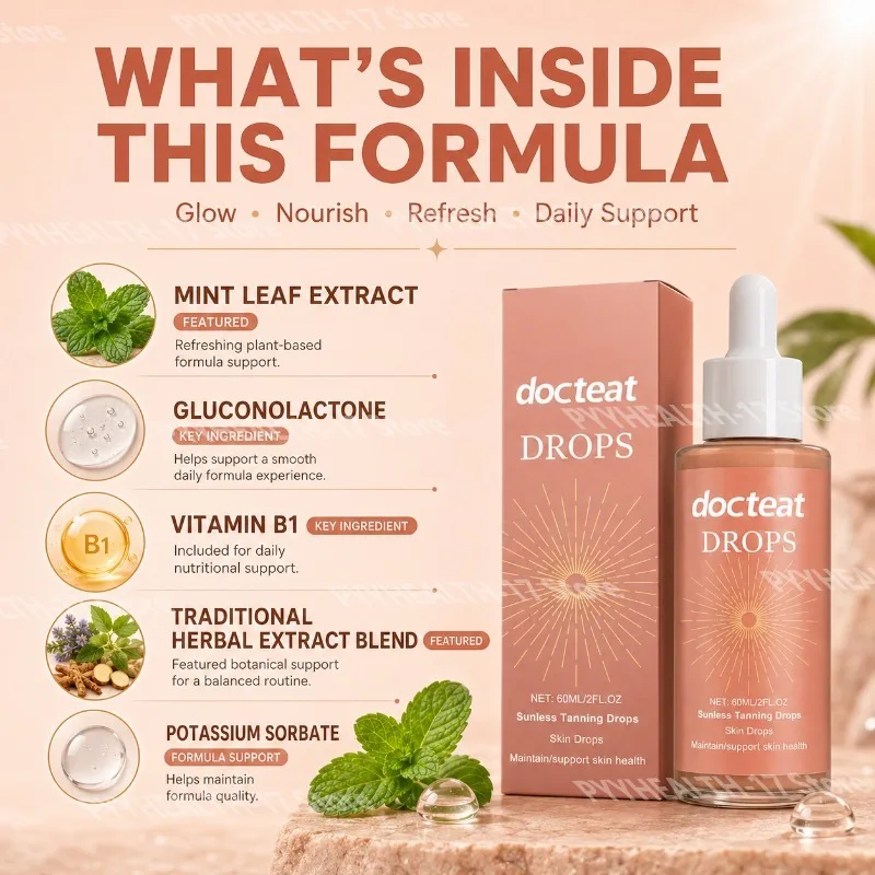 Sunless Tanning Drops with Gluconolactone Vitamin B1 & Mint Leaf Extract for Radiant Looking Skin and Daily Beauty Routine 60 ML