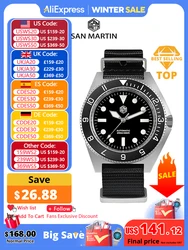 San martin novo 40mm relógio de mergulho nh35 automático masculino relógio de pulso mecânico safira pulseira de náilon totalmente luminoso à prova dwaterproof água 200m