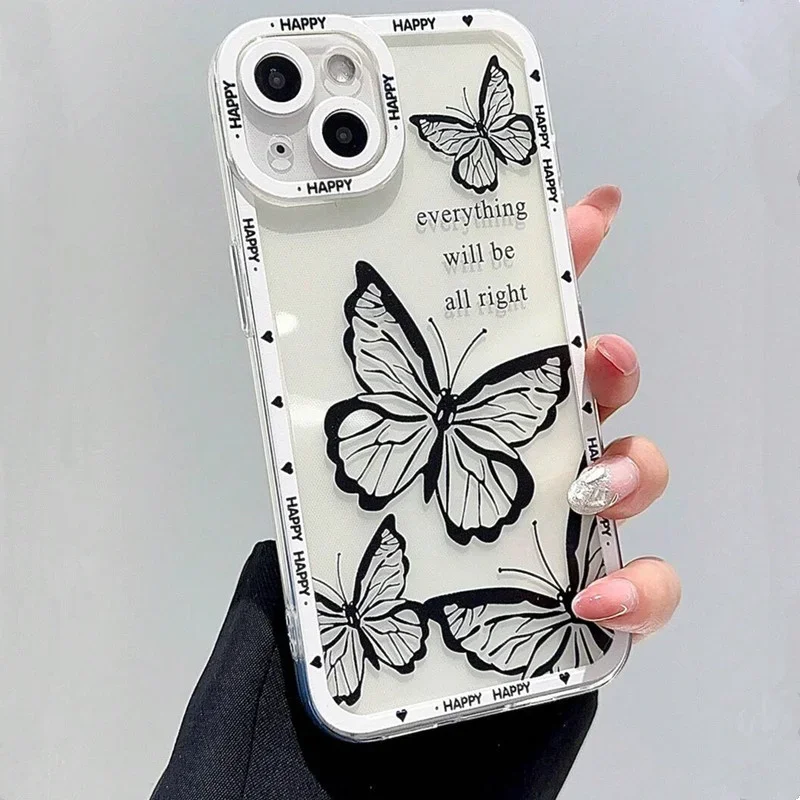 Pink Butterfly Pattern Phone Case For iPhone 16 14 13 12 11 15 Pro Max 7 8 Plus XS XR X SE 2022 Personalized Border Soft Cover image 6